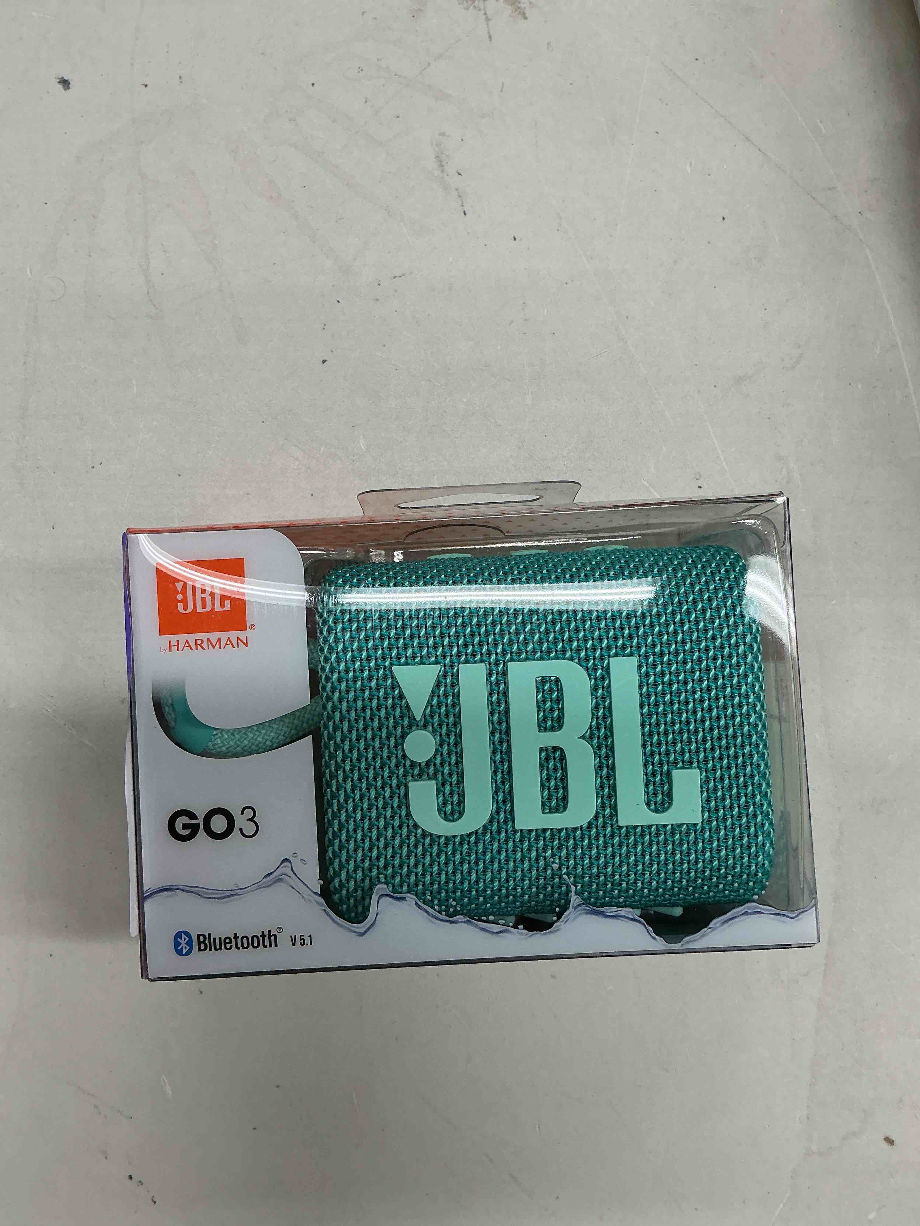 Condition photo showing New/Like New for jbl go 3 - portable mini bluetooth speaker, big audio and punchy bass, ip67 waterproof and dustproof, 5 hours of playtime, speaker for home, outdoor and travel (teal)