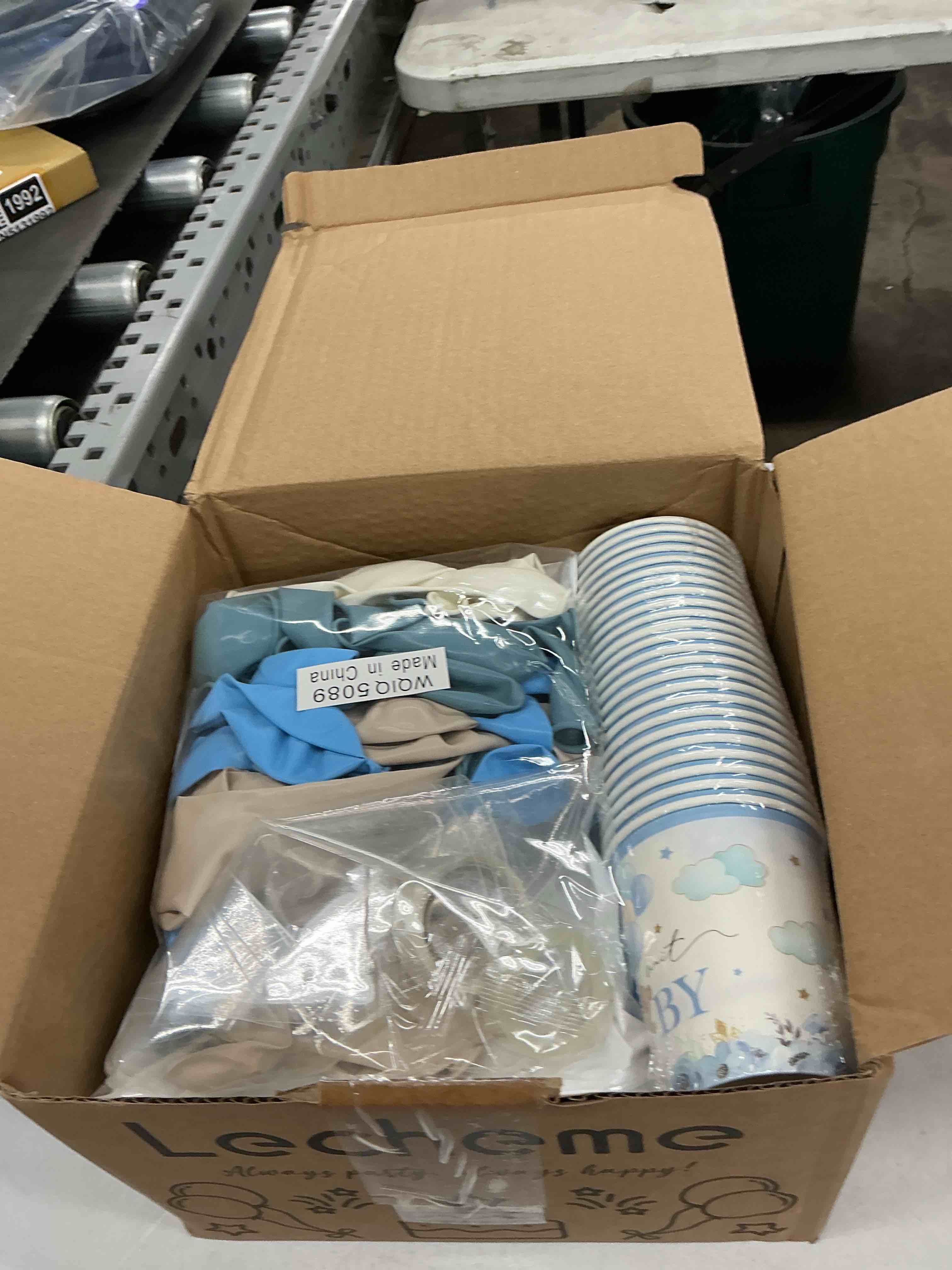 Condition photo showing New/Like New for 270 pcs blue bear baby shower decorations: we can bearly wait baby shower banner disposable plates napkins cups tablecloth balloons for boy serve 24