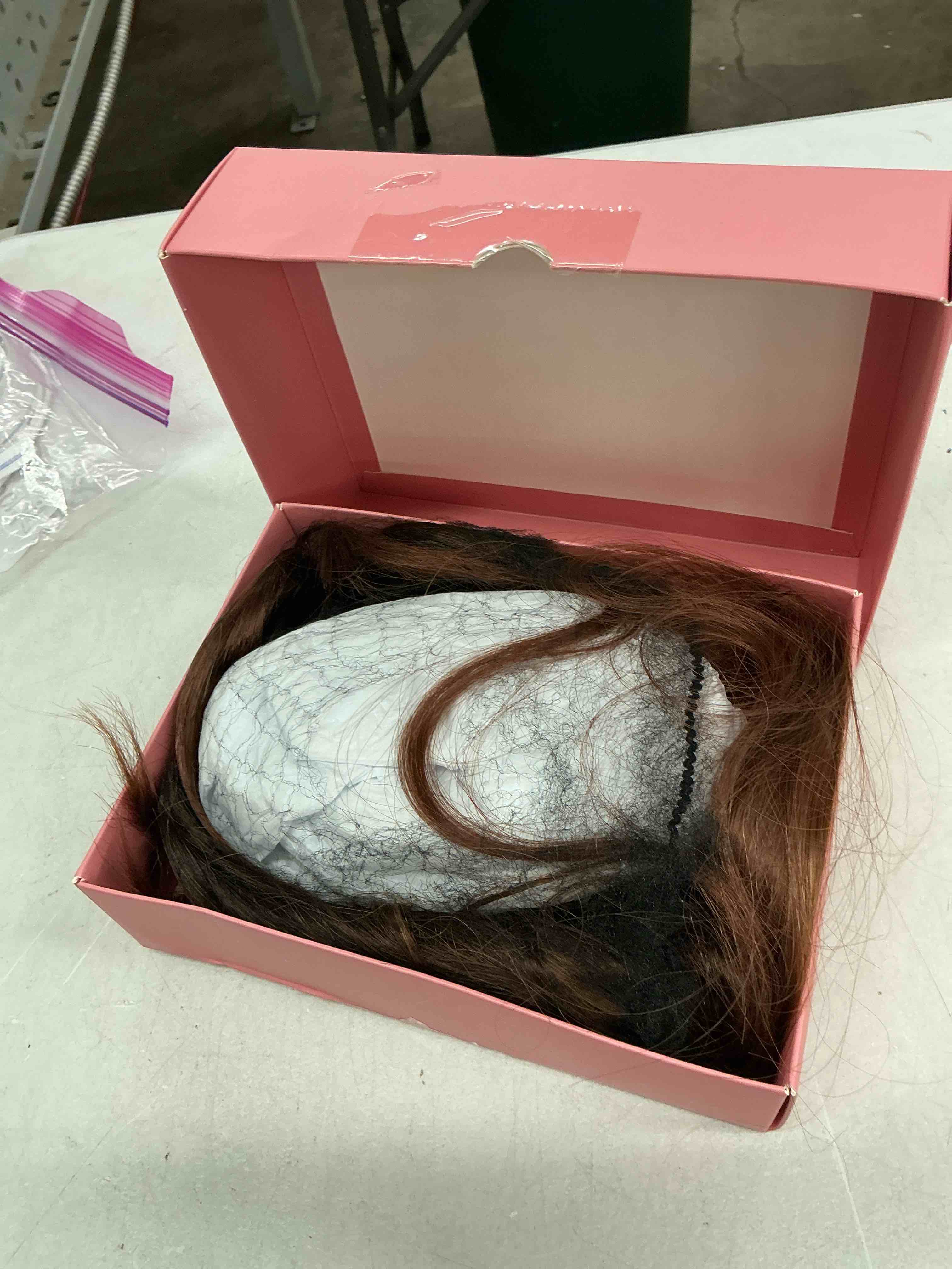 Condition photo showing Good Condition for hair topper with bangs 16 inch red brown balayage synthetic wavy hair toppers for women 6.5"x6.5" big base invisible wiglets hairpieces for women daily wear