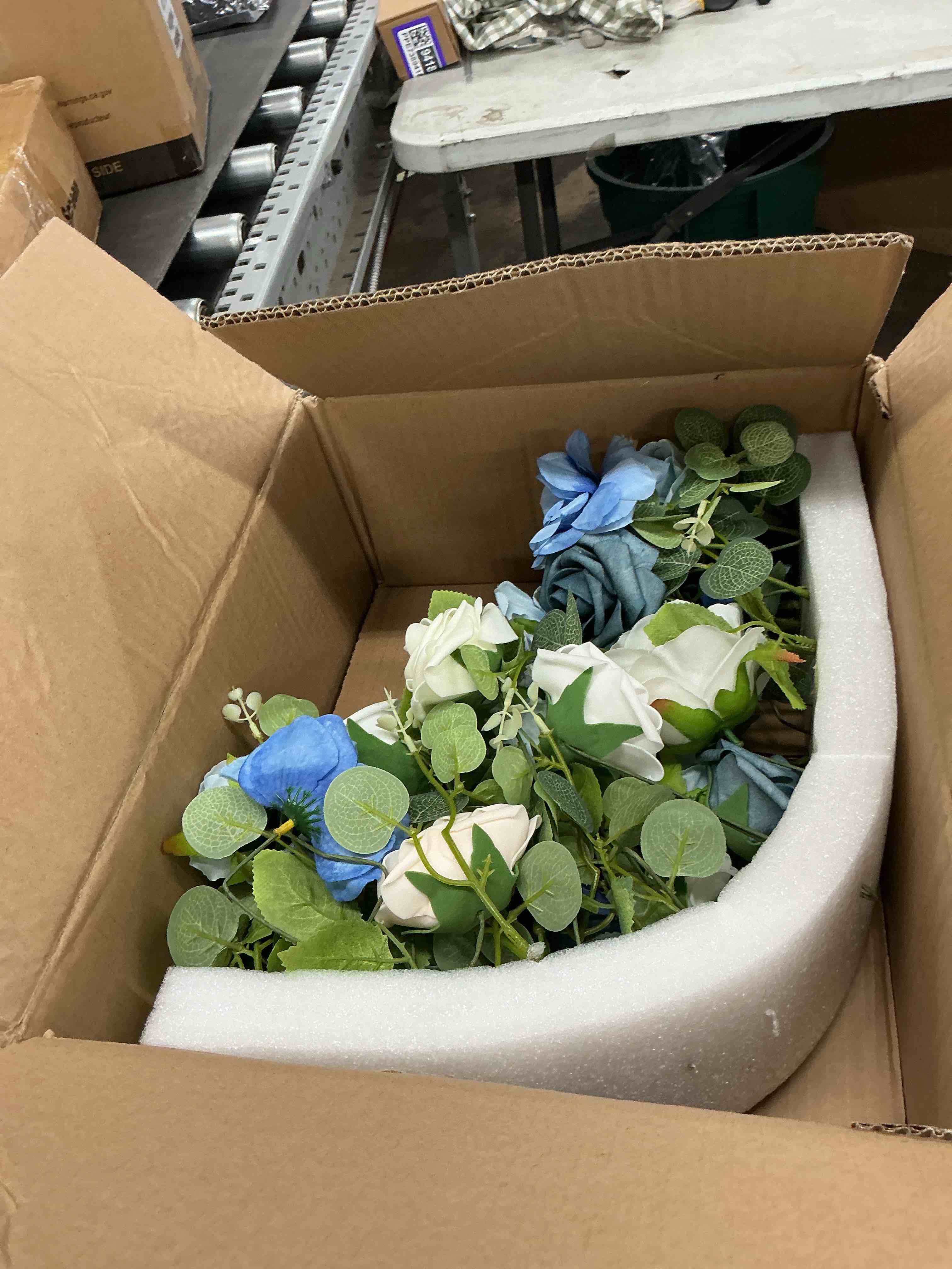 Condition photo showing Good Condition for xunyee artificial wedding flower swag for wedding welcome box sign artificial flowers decorations with base for reception bridal shower party ceremony backdrop outdoor table centerpieces(blue)