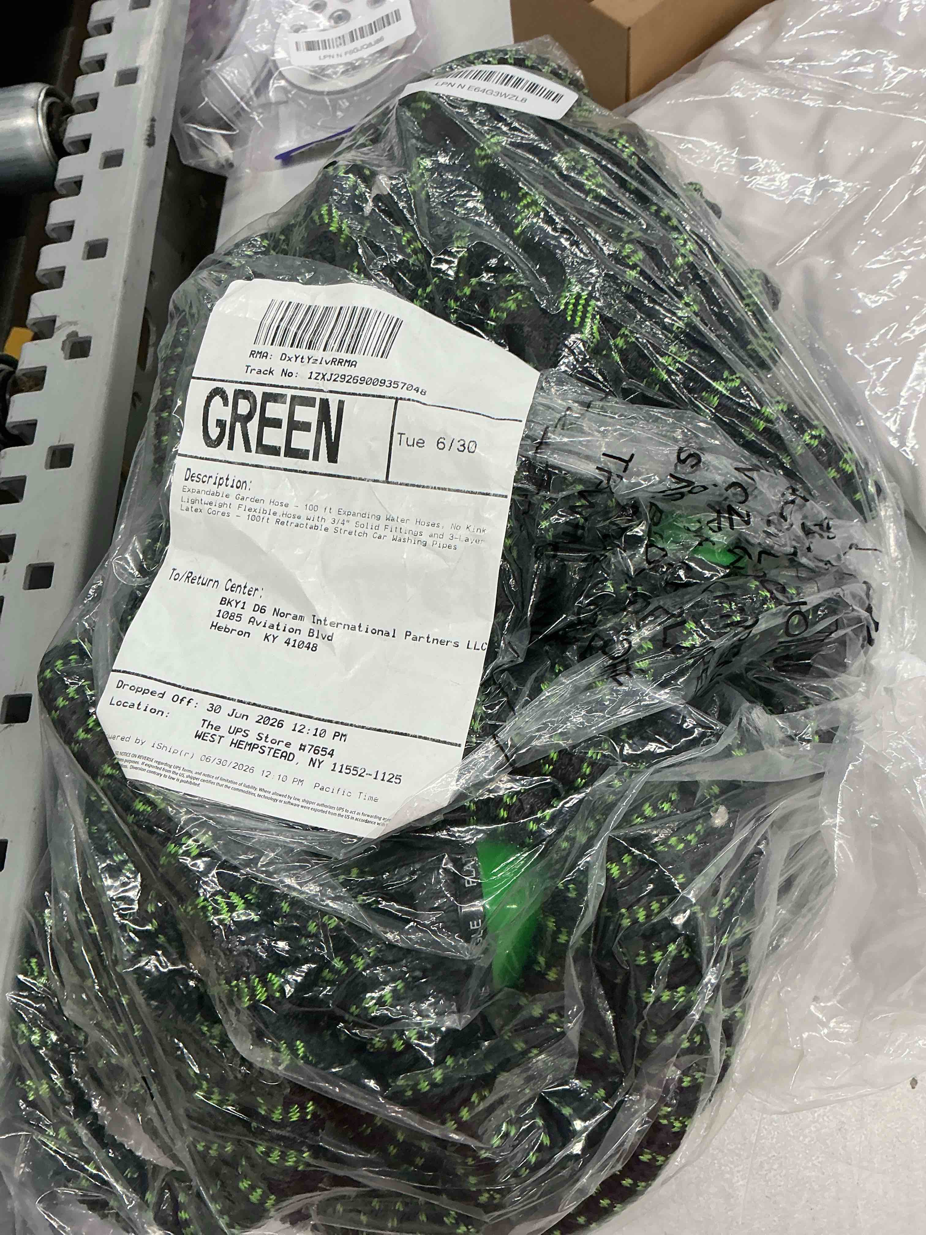 Condition photo showing Good Condition for garden hose 100 ft, non-expandable ultra-lightweight flexible hose with 360° dual-end anti-kink design, 10-pattern spray nozzle, 500 psi leak-proof, 96-strand braided fabric, storage strap