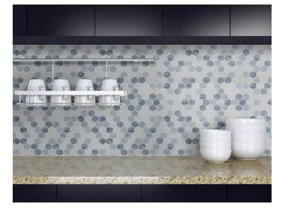 Vista Azul Hexagon 11 in. x 13 in. x 6 mm Patterned Glass Mesh-Mounted Mosaic Floor and Wall Tile (14.7 sq. ft./Case)