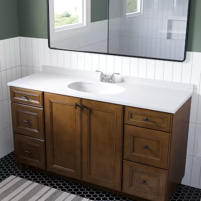Project Source 61-in x 22-in White Cultured Marble Single Sink 4-in Centerset Faucet Mount Bathroom