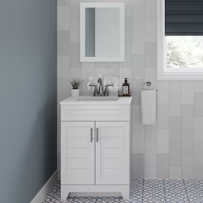  Style Selections Kirkman 24-in True White Single Sink Bathroom Vanity with White Cultured Marble