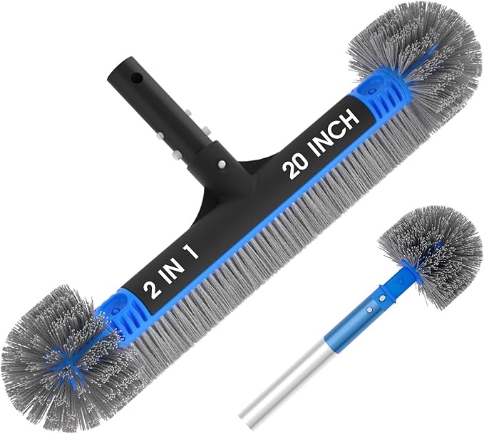 TidyMister 20" 2-in-1 Pool Brush Head and Cobweb Duster - Heavy Duty Detachable Round Brush With EZ Clip & Wavy Nylon Bristles for Inground & Above-Ground Pools (Without Pole)