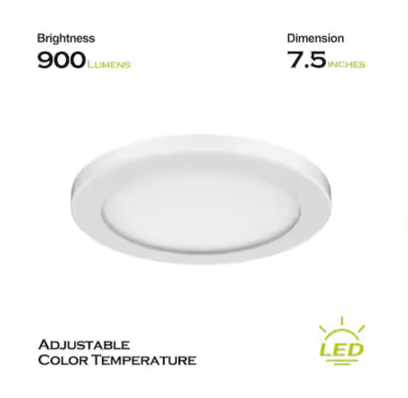  1 -Light 7.5-in Matte White Integrated LED Flush Mount Light