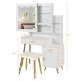 Ktaxon Lighted Makeup Vanity Table Set, Dressing Table with Sliding Mirror, Vanity Desk , White