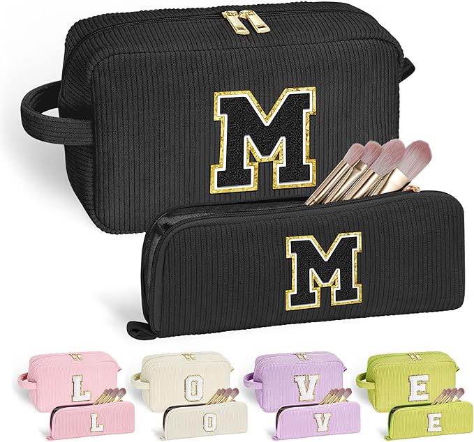 yoolife mothers day gifts - initial travel makeup bag cosmetic bag friend birthday gifts for women mom teen girls, letter m