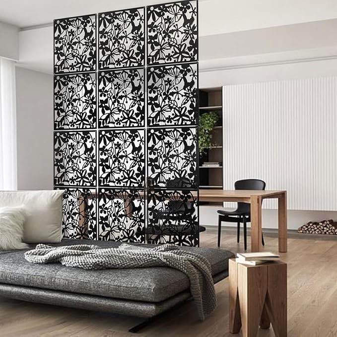 12?4PCS KEIBIKEIDI Hanging Room Divider Screens Made of Environmentally PVC, Simple and Modern Black Hanging Panel Screen for Decoration Home, Livingroom,Bedroom, Kitchen, Dining Room,Hotel and Bar
