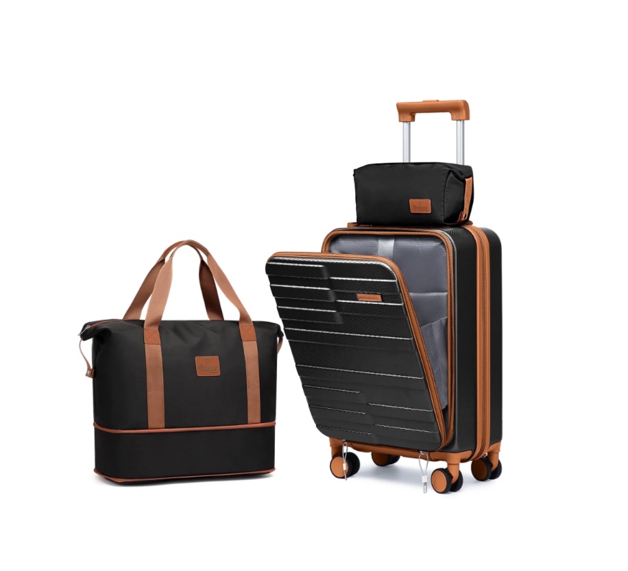 Melalenia 3-Piece Front Opening Cover Carry-on Luggage Side Hooks TSA Lock Spinner Wheels YKK Zippers