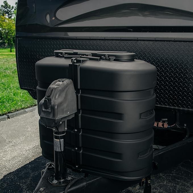 Camco Camper/RV Dual Propane Tank Cover | Features Hinged Top Panel & Custom Molded Design | Fits (2) 30lb Steel Tanks | Protects Propane Tanks During Travel, Camping and More | Black (50514)