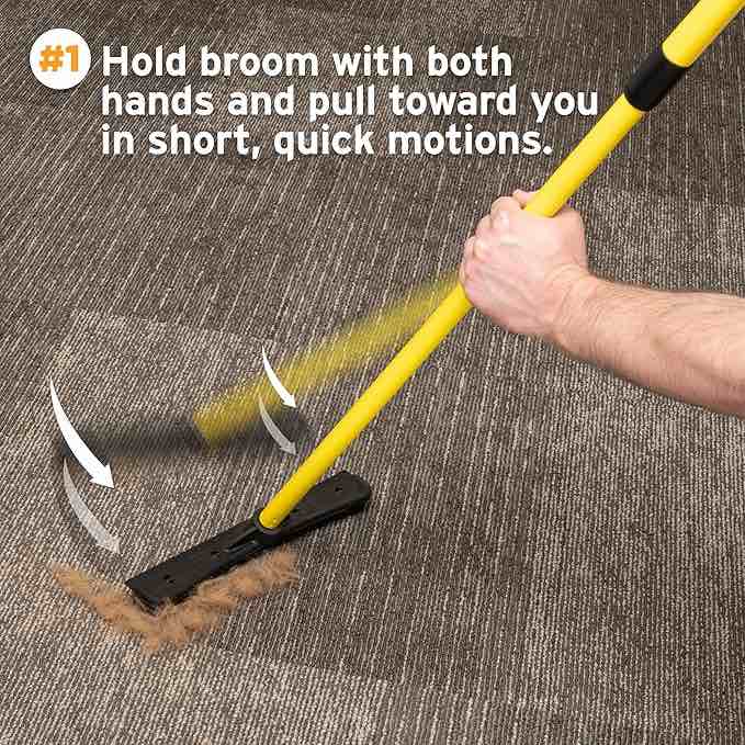 furemover original pet hair rubber broom with squeegee, with 58" telescopic handle for carpet, tile and hardwood