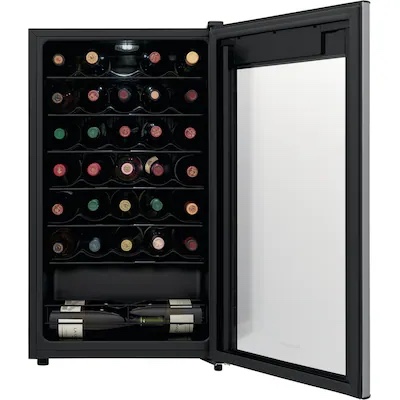 20" Wine Cooler with 34 Bottle Capacity LED Interior Lighting Electronic Controls and Door Ajar Alarm in Black with Stainless Steel