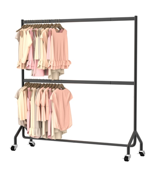 Nefoso Double Rails Clothing Garment Rack,7 ft Heavy Duty Clothes Rack with 4 Universal Wheels Standard Rolling Clothes Organizer,71"L x 18.4"W x 86.6"H