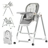 G TALECO GEAR 3-in-1 Baby High Chair, Foldable High Chairs for Babies and Toddlers with Locking Wheels, Removable Dining Trays, Gray