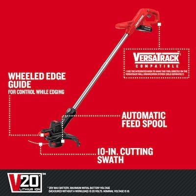 CRAFTSMAN V20 20-Volt Max 10-in Straight Cordless String Trimmer with Edger Capable (tool only)