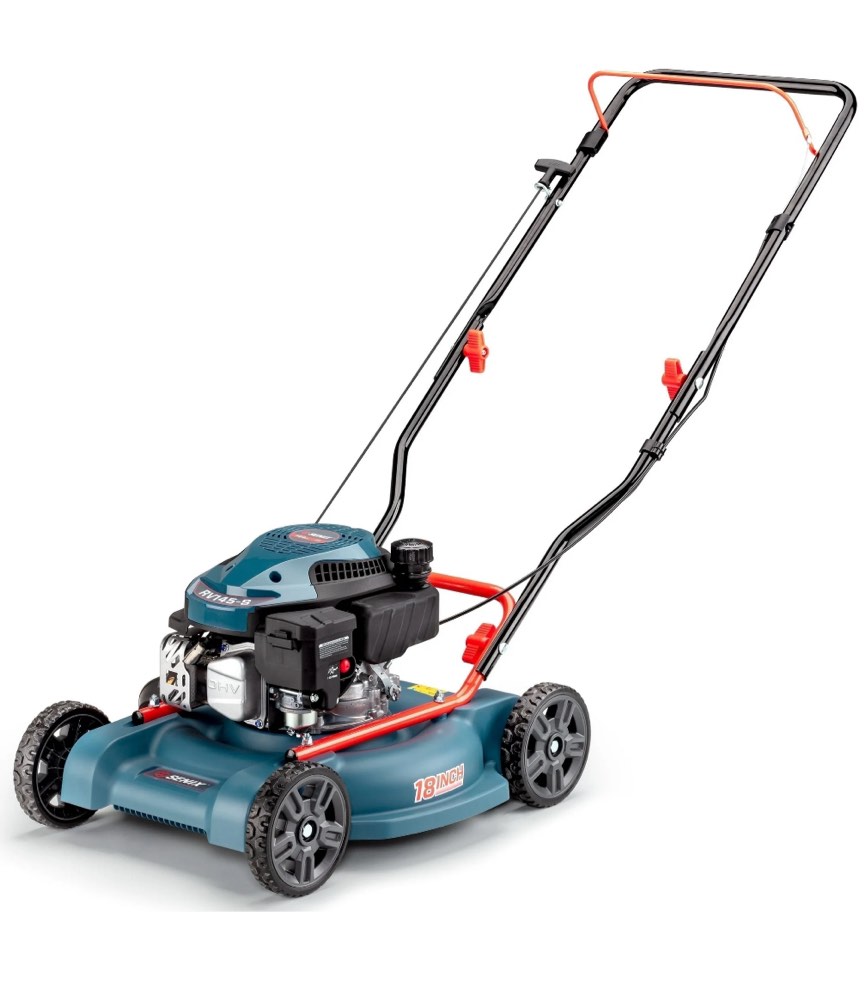 SENIX 18in Gas Lawn Mower  144cc 4-Cycle Engine  Push Lawnmower with Side Discharge  LSPG-L1