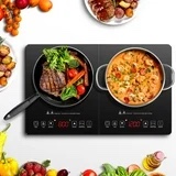 Double Induction Cooktop, Sunmaki Induction Cooker 2 Burners, Low Noise Electric Cooktops With 1800W Sensor Touch, 10 Temperature & Power Levels,Independent Control,3-hour Timer, Safety Lock