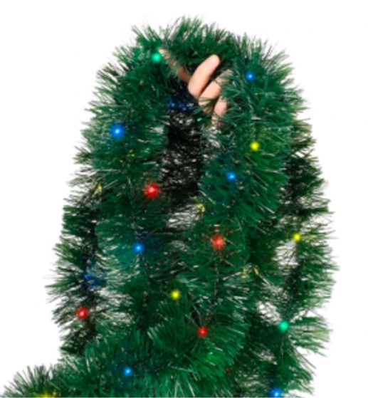 25Ft Prelit Christmas Garland with 100 Colorful String Lights, Artificial Xmas Garland, Suitable for Indoor or Outdoor Decorations
