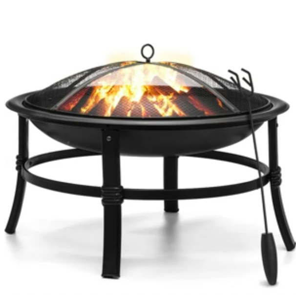 Singlyfire 26 inch Fire Pit for Outside Portable Fire Pit Wood Burning Small Fire Bowl for Camping Picnic Bonfire Patio Outside Backyard Garden Firepit with Log Grate, Poker