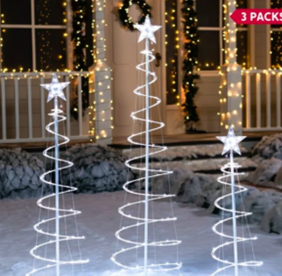 SYNCFUN 3 Pack Spiral Tree Christmas Decoration Outdoor,218 LED Christmas Tree Light Decorations,Christmas Yard Light with Stakes Decorations Outdoor Holiday Decor