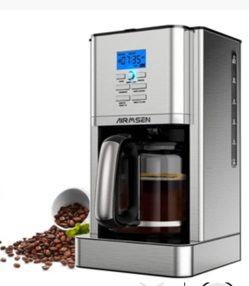 AIRMSEN Stainless Steel 12 Cup Drip Coffee Maker, Programmable Coffee Machine Self-Cleaning