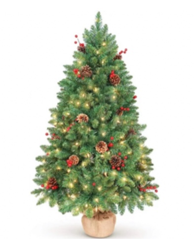 LIFEFAIR 4FT Prelit Christmas Tree, Decorated with 150 Clear Lights and Realistic 380 Thicken Tips