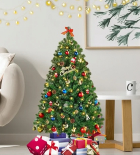4.5Ft Pre-Lit Artificial Christmas Tree Prelighted Fake Xmas Tree with Foldable Metal Stand,350 Branch Tips,100 Warm White Lights,Green