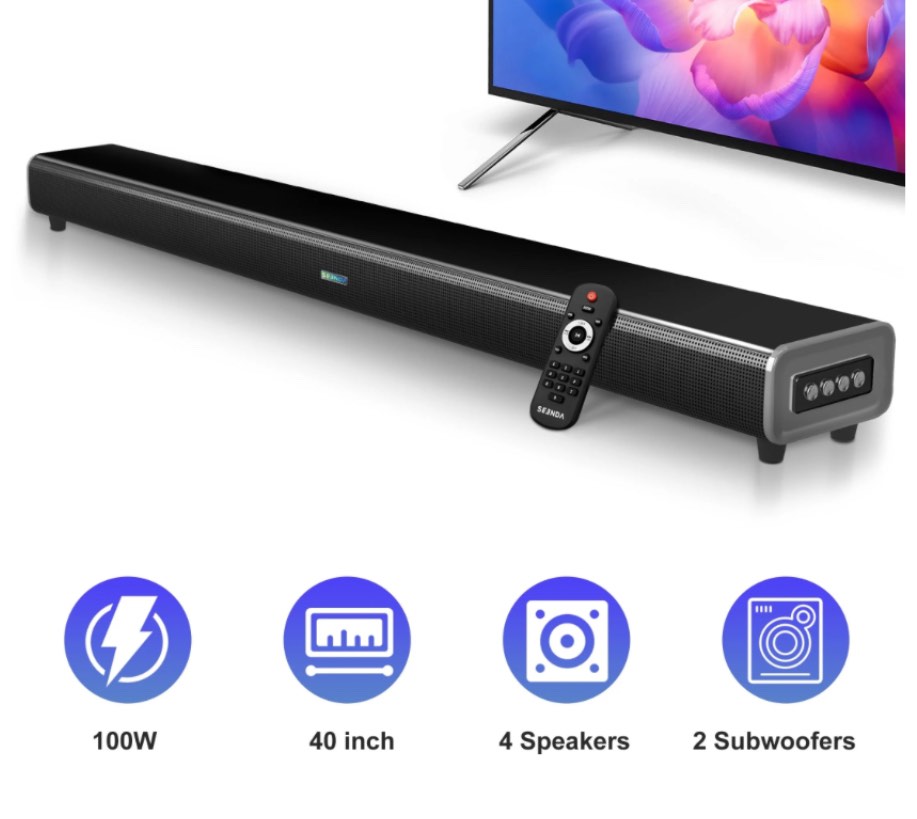 Seenda Sound Bar for TV, Wired & Wireless Bluetooth 5.0 3D Surround Speakers, AUX/COAX/HDMI/USB Connection-missing remote 