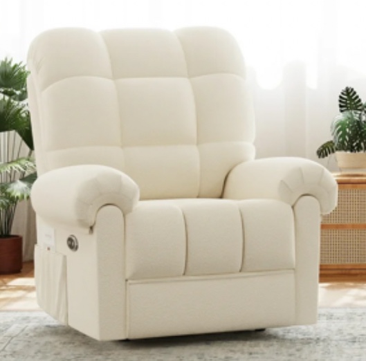 Power Recliner Chair,Electric Recline Sofa Chair for Adults with USB Port,Comfy Teddy Fleece Adjustable Cloud Sofa,Tool-Free Setup,Beige White-incomplete