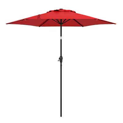 Style Selections 7.5-Feet Steel Red Push-button Tilt Market Patio Umbrella