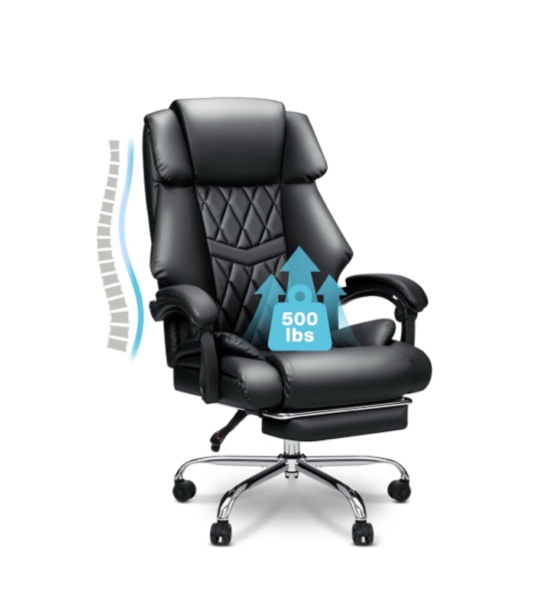 Hoffree Executive Office Chair Big and Tall Office Chair with Footrest Reclining Leather Chair High Back Ergonomic Computer Desk Chair with Lumbar Back Support for Home Office 500lbs, Black