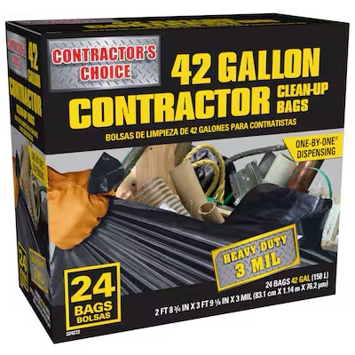 Contractor's Choice Contractor 42-Gallon Scent free Black Outdoor Plastic Construction Flap Tie