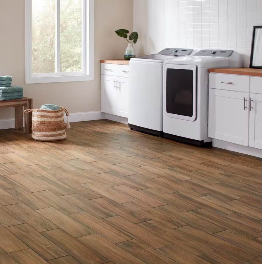 DALTILE Baker Wood 6 in. x 24 in. Walnut Glazed Porcelain Floor and Wall Tile (14.55 sq. ft./Case)