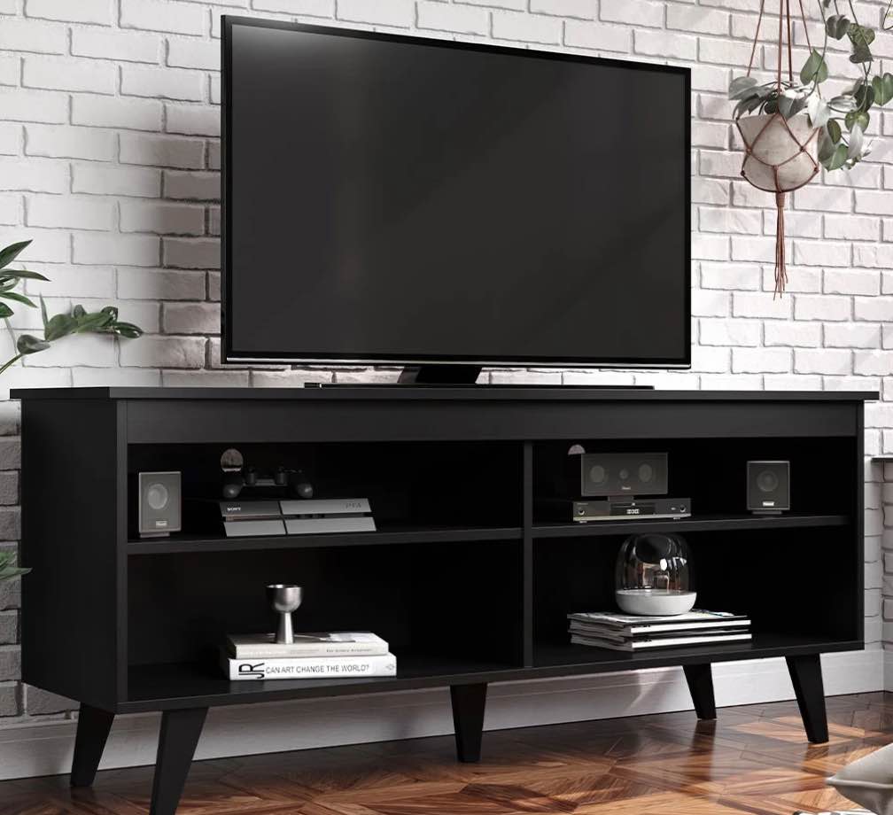 Madesa TV Stand Entertainment Center with 4 Shelves and Cable Management for 50, 55 Inch Media Storage Living Room and Bedroom Modern Wooden Television Media Console - Black