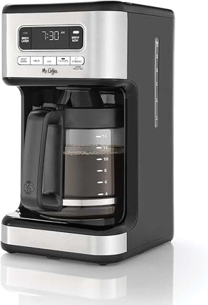 Mr. Coffee 12-Cup Programable Coffee Maker Black/Stainless Steel: Drip, Automatic Shut-Off, Dishwasher-Safe Parts