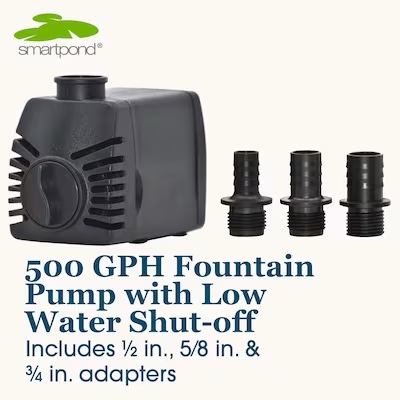 smartpond 500 GPH Fountain Pump with Low-Water Shut-off Feature, Auto Shut-Off to Prevent Pump Burnout, 7 ft. Pumping Height, Ideal for Large Fountains, Great for Hydroponics