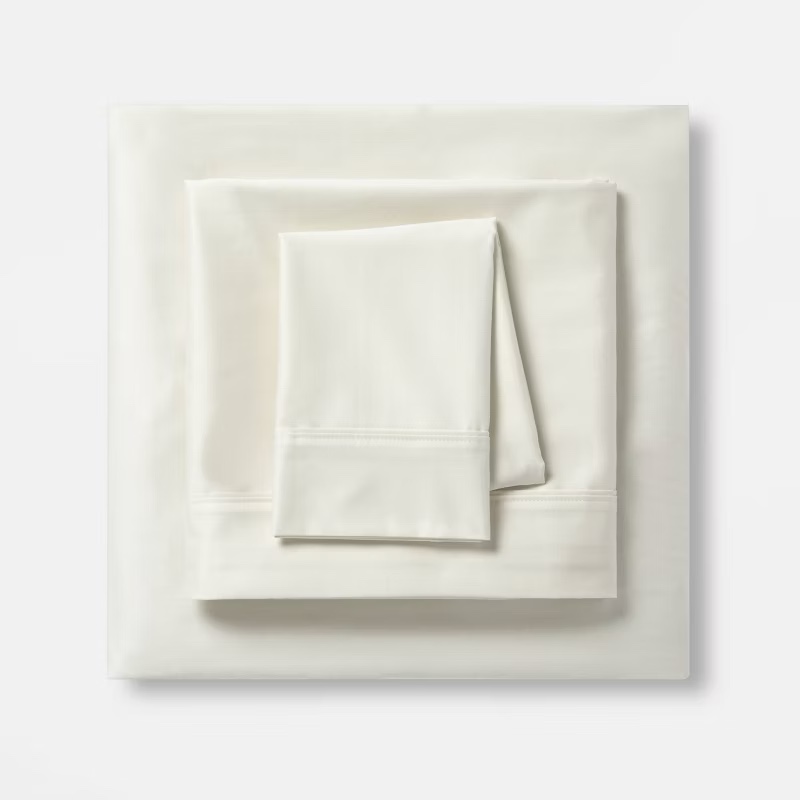 King Solid Performance 400 Thread Count Sheet Set Sour Cream - Threshold™: Cotton Sateen, Wrinkle-Resistant, OEKO-TEX Certified