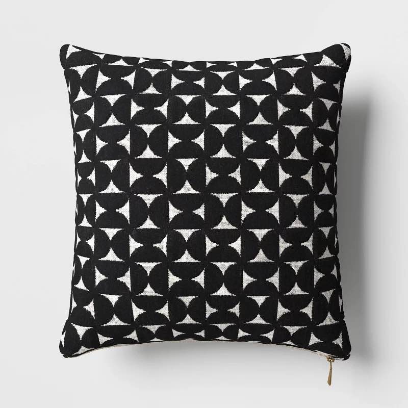 Velvet Jacquard Geo Square Throw Pillow Black/Ivory - Threshold™: Textured, Zippered, Indoor Decorative Cushion
