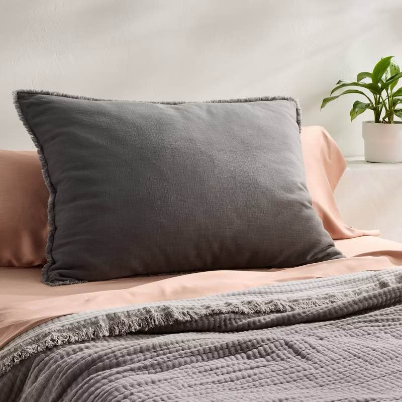King Euro Heavyweight Linen Blend Throw Pillow Dark Gray - Casaluna™