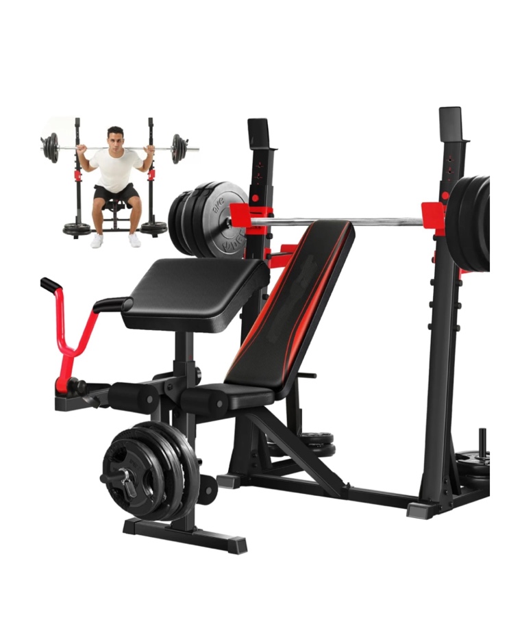 Weight Bench Set,DASHINGNOAH Foldable 660lbs 6-In-1 Workout Bench Press with Squat Rack Leg Developer Preacher Curl Butterfly Arms,Gym Exercise Equipment Bench for Full Body Home Gym