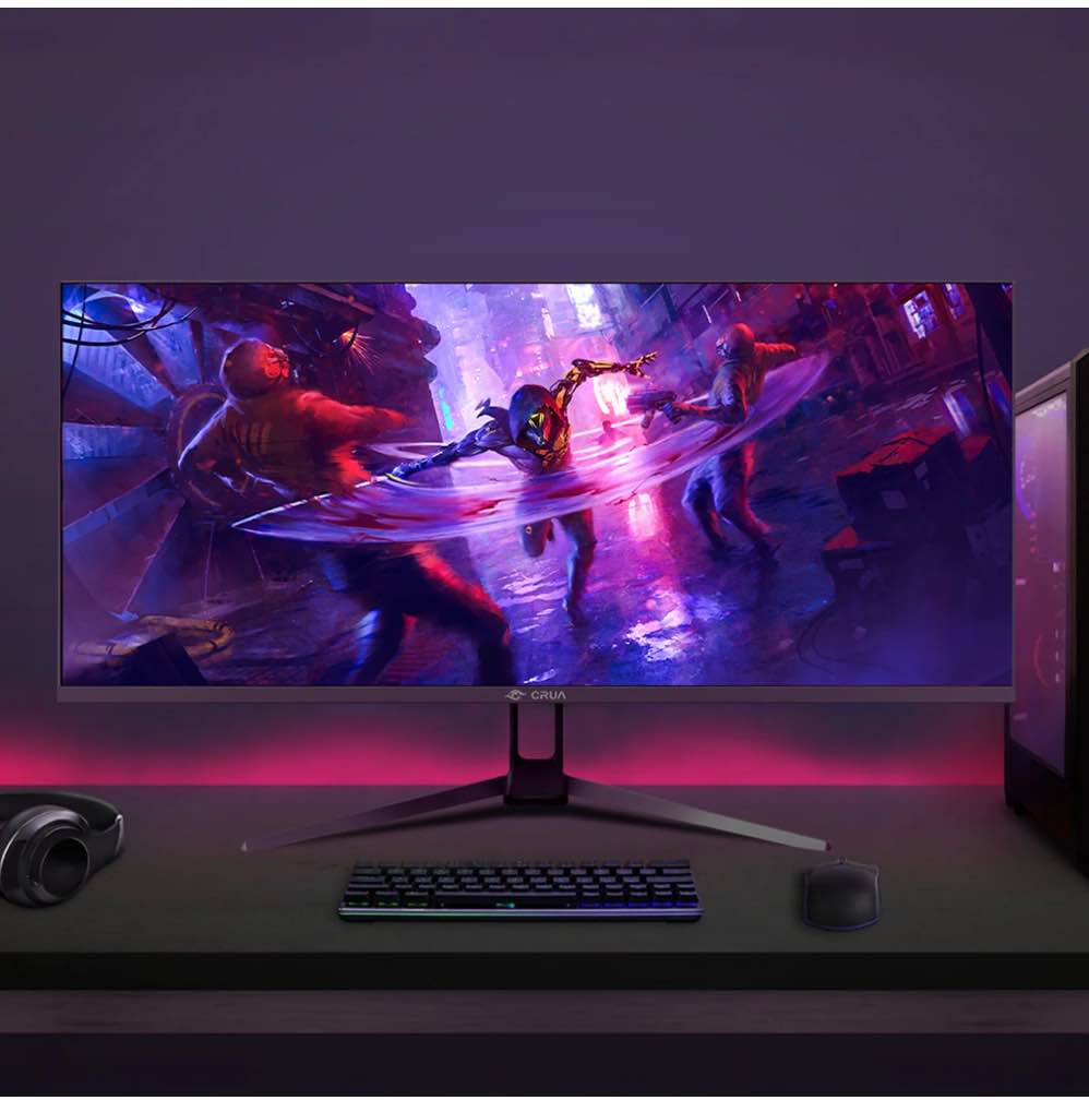 CRUA 34 Inch 165Hz UWQHD IPS Utrawide Gaming Monitor,3440x1440,21:9, Built-in Speakers,120 sRGB,HDMI/DP,Wall Mountable-Black