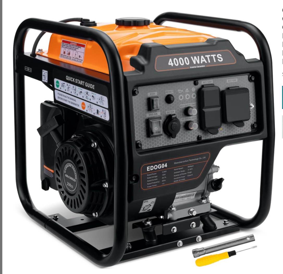 Efurden 4000-Watt Portable Inverter Generator, Gas Powered Generator for Emergency Home Backup, Outdoor Camping, RV Ready, EPA Compliant