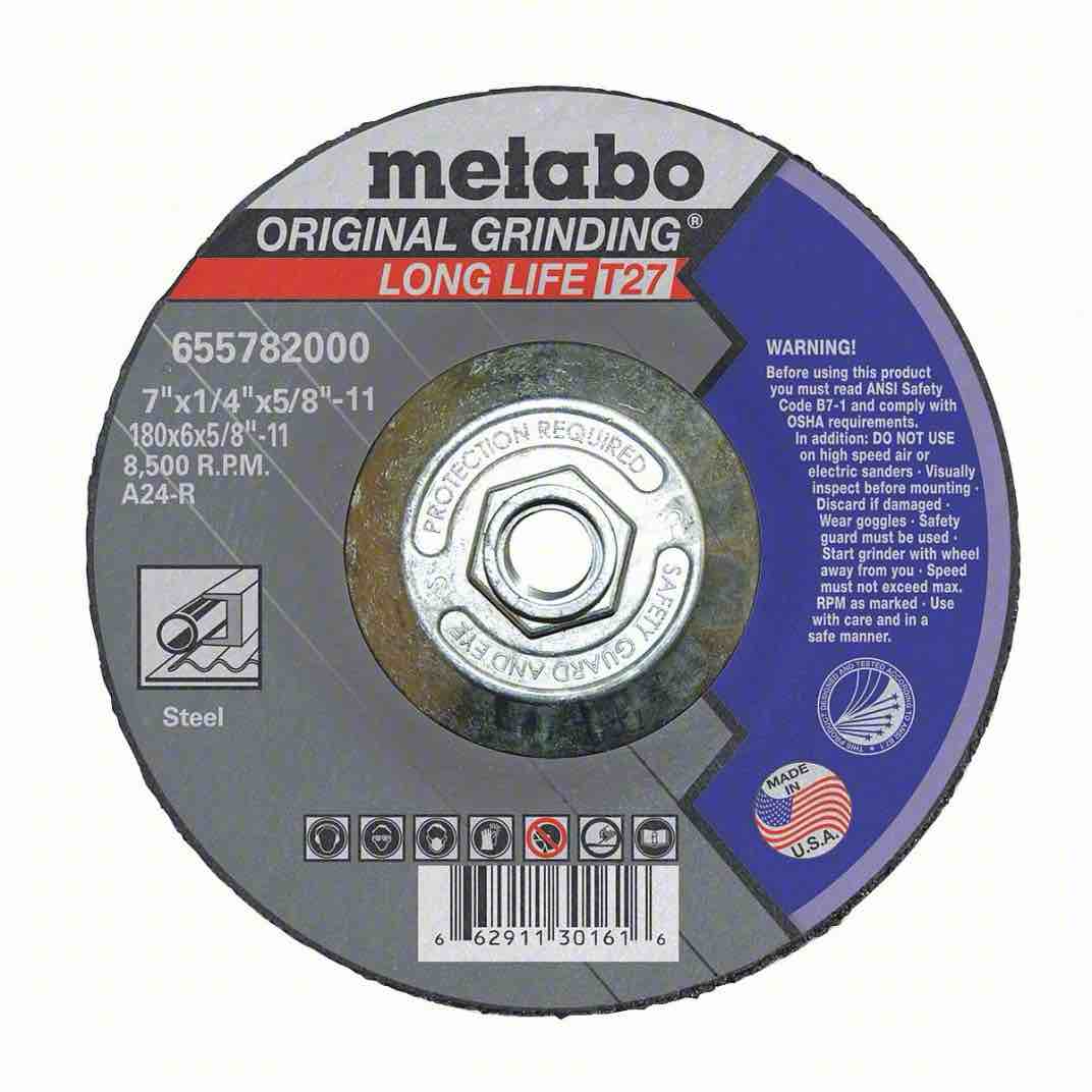 METABO Grinding Wheel,T27,A24R,7"X1/4"X5/8"-11