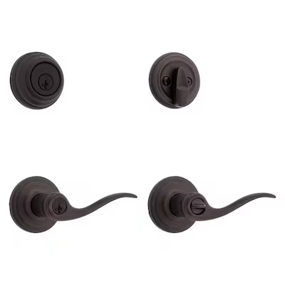 Kwikset Tustin Keyed Entry Lever and Single Cylinder Deadbolt Combo Pack Featuring Smartkey® in Venetian Bronze 991