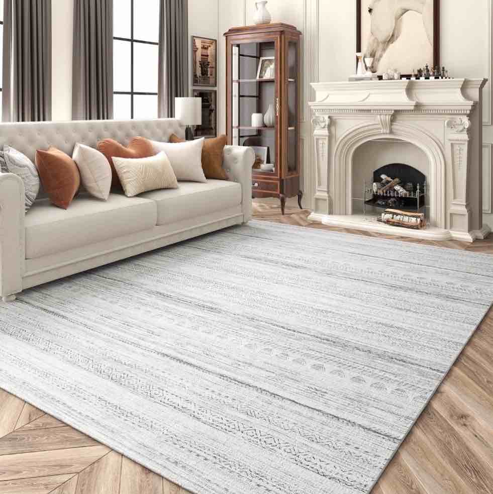 VUNATE 10'x14' Area Rugs for Living Room Washable Rugs Boho Moroccan Area Rug Soft Neutral Geometric Bohemian Carpet Distressed Indoor Rug for Bedroom Dining Room Office Foldable Nonslip Rug Gray