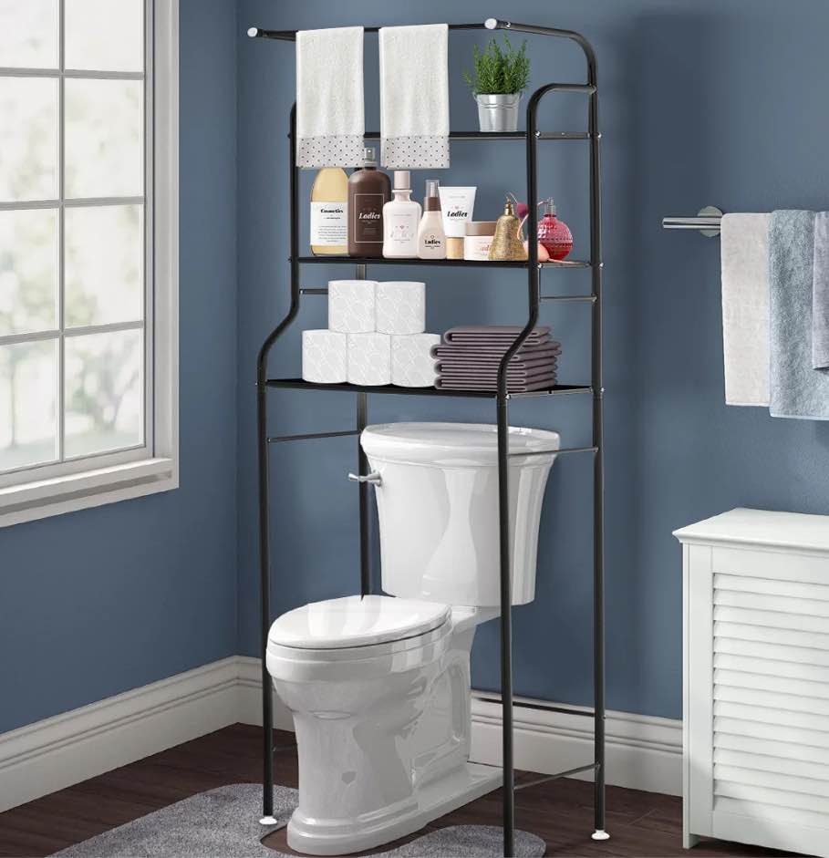 Over The Toilet Storage HONEIER 3 Tier Bathroom Shelf 62*24*10 inch Metal Bathroom Organizer Over Toilet Bathroom Storage Rack, Black