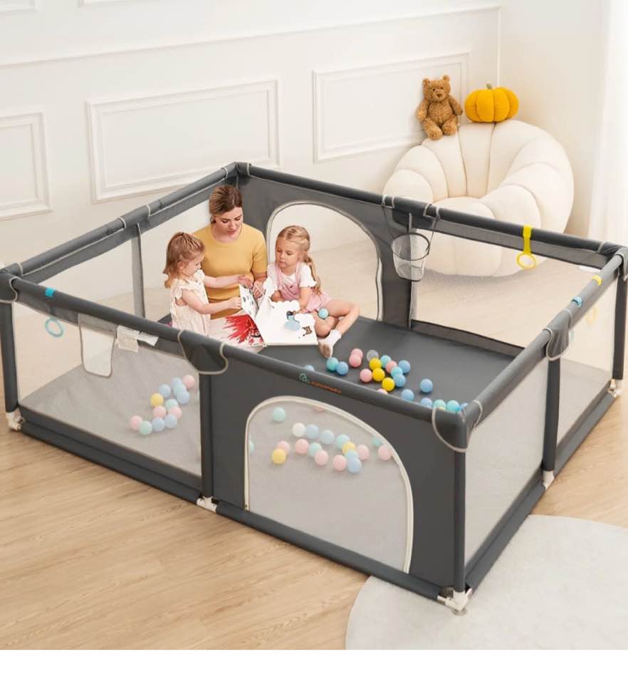Baby Playpen, 71x79'' Large Baby Playard, Infant Activity Center with Anti-Slip Base, Gray