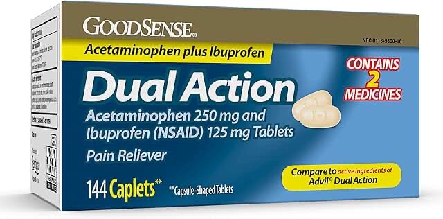 GoodSense Dual Action Acetaminophen 250 mg and Ibuprofen (NSAID) 125 mg Tablets, Pain Reliever for Headache Relief, Arthritis Pain Relief and More, 144 Count