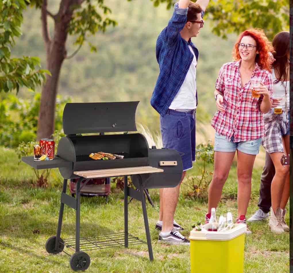 Outsunny 48  Steel Portable Backyard Charcoal BBQ Grill and Offset Smoker Combo